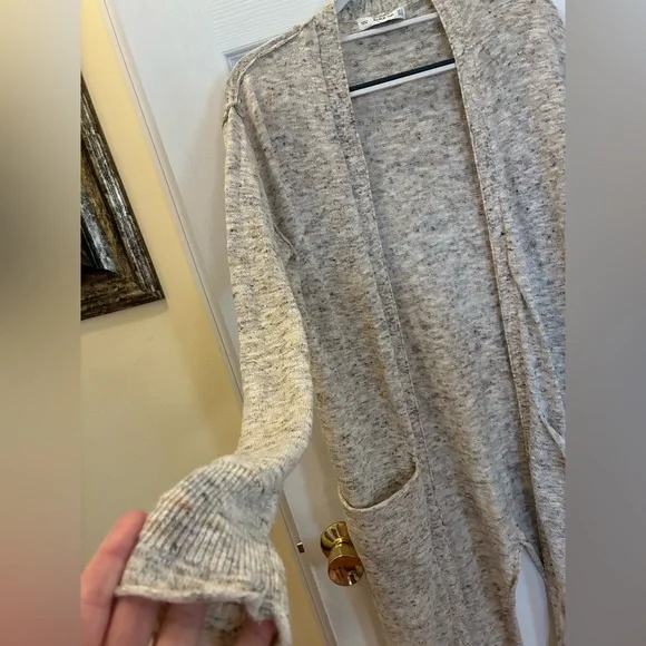 Zara Marled Neutral Open-Front Long Duster Cardigan with Split Back - Picture 3 of 9